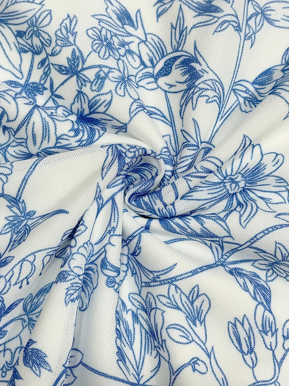 Elegant Blue Floral Print V-Neck Dress with Tie-Back Detail - Sleeveless, Knee-Length, Perfect for Spring\u002FSummer, Romantic Holiday Style, Floral Dress