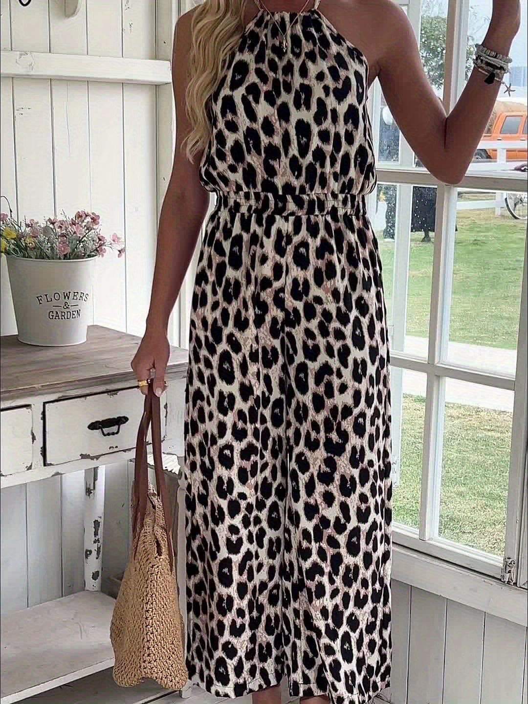 Women'S Leopard Print Sleeveless Casual Jumpsuit Summer Holiday Cheetah Old Style