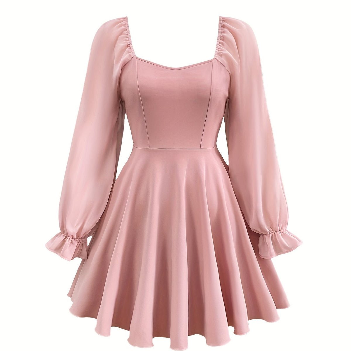 New Summer Women'S Fitted Dress with a Heart-Shaped Neckline And Ruffled Sleeves.