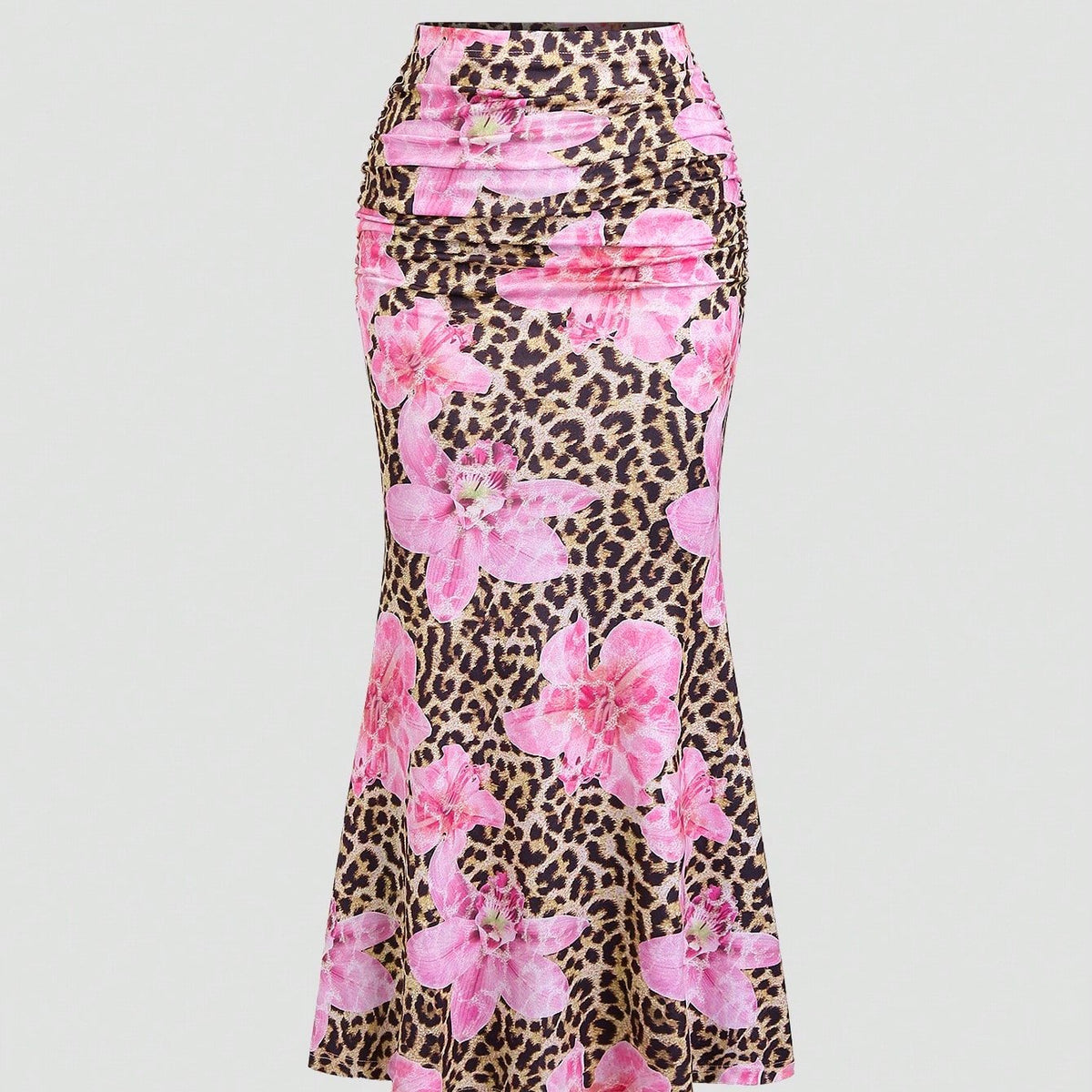 Women'S Floral Print A-Line Mermaid Skirt - Elegant High-Waisted, Stretchy Polyester, Perfect for Spring\u002FSummer Beach Vacations & Casual Outings, Vacation Skirt | Aline Silhouette | Colorful Floral Patter