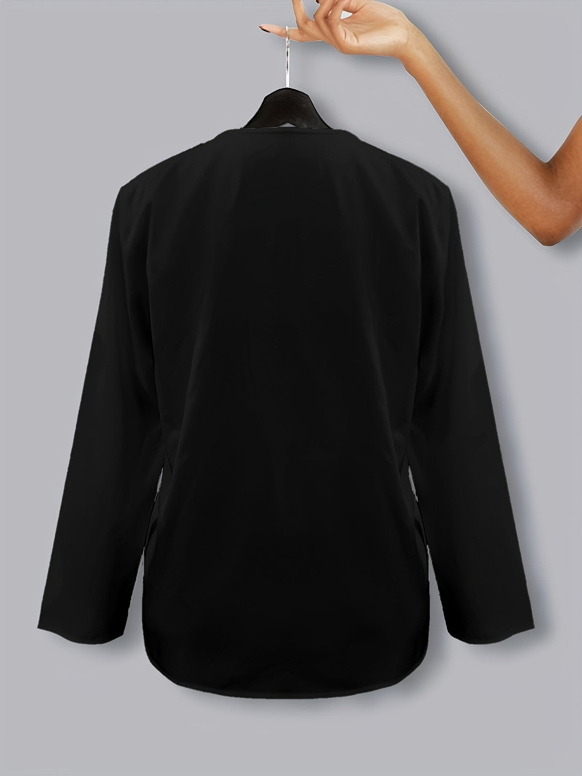 Solid Simple Blouse, Casual V Neck Long Sleeve Versatile Blouse - Women's Clothing -  For Everyday Wear - Perfect for Work, Casual Outings - Gift for Women