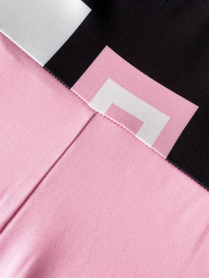 Elegant Women'S Summer Dress | Pink Geometric Print | Round Neck, Short Sleeve, Fitted Mid-Thigh Length | Polyester-Elastane Blend | Machine Washable | Ideal for Spring\u002FSummer Events, Event Attire | Geometric Print Dress | Stylish Tri