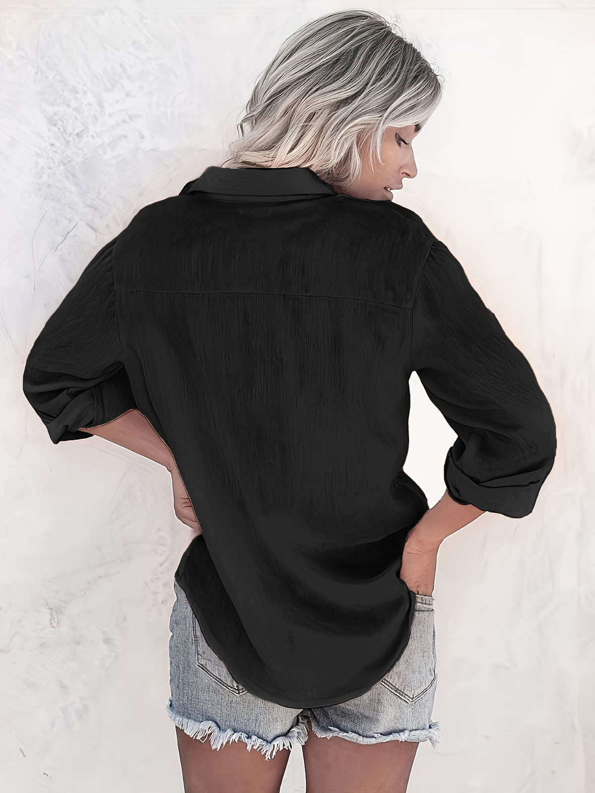 Women'S Casual Long Sleeve Button-Up Shirt - Summer Lightweight Solid Color, Classic Collar, Versatile for Casual Attire, Versatile Blouse | Classic Collar Style | Nontransparent Fabric