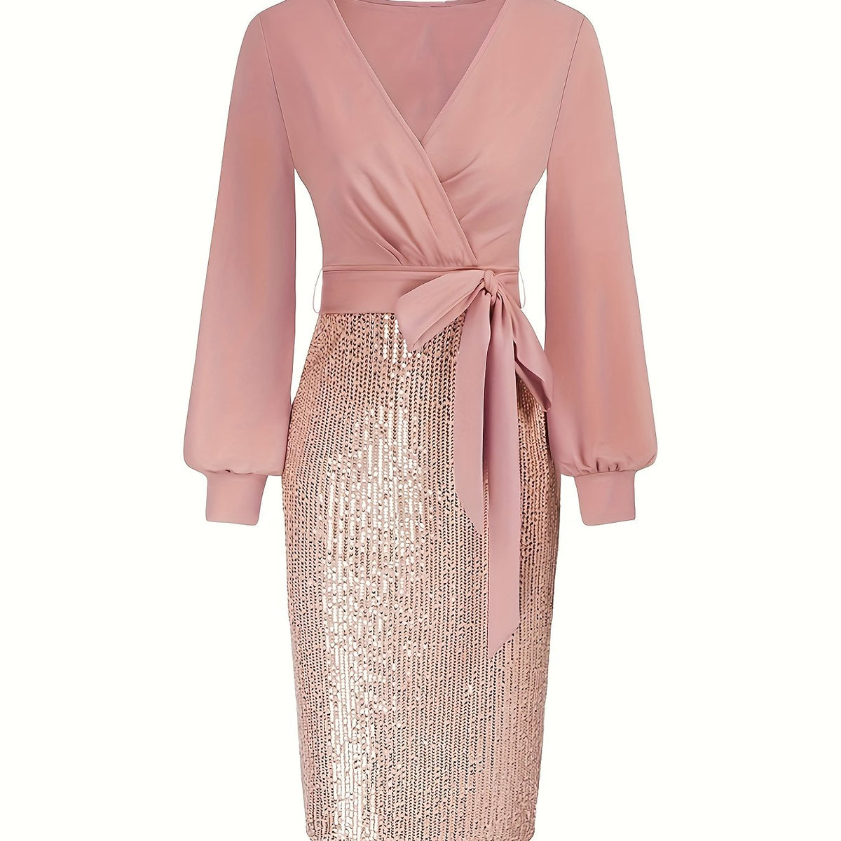 Elegant Black Sequin Bodycon Dress with Deep V-Neck and Long Sleeves - Perfect for Formal Events and Parties, Party Dress | Sequin Embellished Dress | Sleek Fit Dress