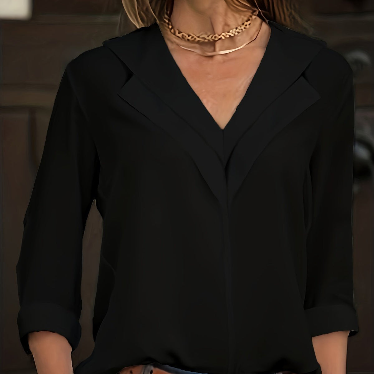 Solid Simple Blouse, Casual V Neck Long Sleeve Versatile Blouse - Women's Clothing -  For Everyday Wear - Perfect for Work, Casual Outings - Gift for Women