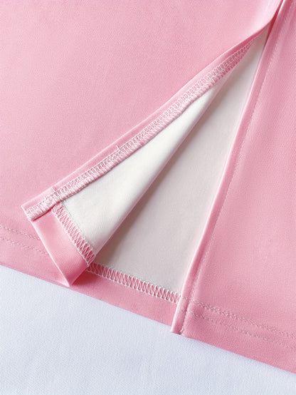Elegant Women'S Summer Dress | Pink Geometric Print | Round Neck, Short Sleeve, Fitted Mid-Thigh Length | Polyester-Elastane Blend | Machine Washable | Ideal for Spring\u002FSummer Events, Event Attire | Geometric Print Dress | Stylish Tri