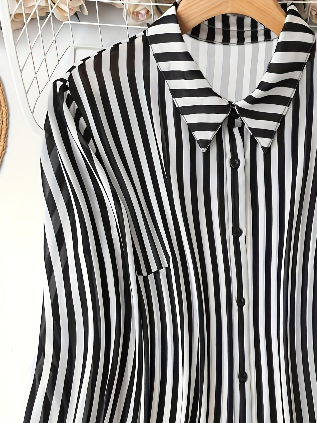 Striped Long Sleeve Dress - Casual Button Front Shirt Dress For Spring & Fall - Women's Clothing - Soft & Comfortable Fabric - Perfect for Casual Occasions - Ideal Gift for Women