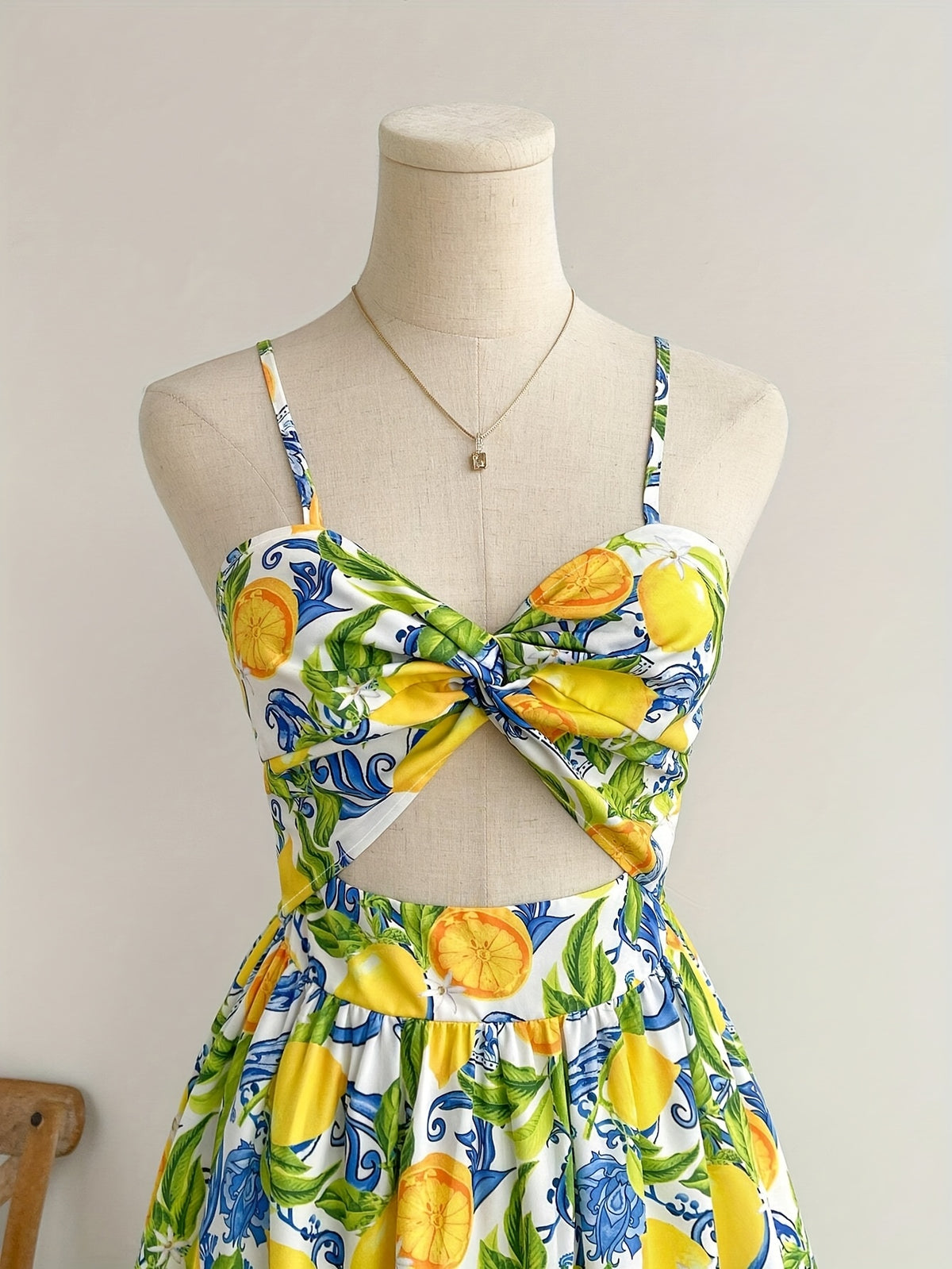 French Elegant Women's Vacation Print Twist Dress Long Summer Dress