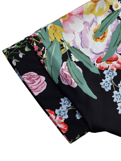 Elegant Floral Print A-Line Dress for Women - Short Sleeve, V-Neck, High-Low Hem, Lightweight Polyester, Perfect for Spring\u002FSummer Vacations, Casual to Formal Wear, Casual Summer Wear | Floral Print Dress | Polyester Fabric