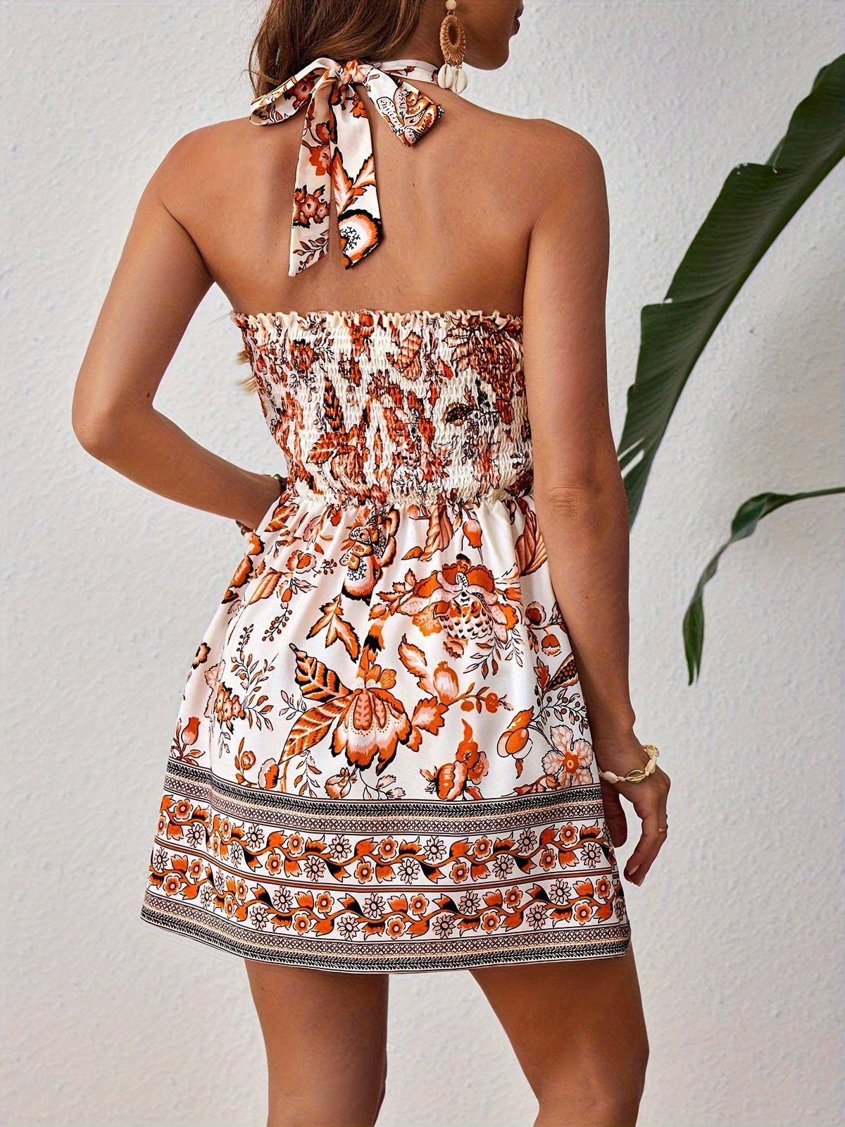 Floral Print Halter Dress - Elegant Cut Out Backless Lace Up Dress For Spring & Summer - Women's Clothing - For Women - Perfect for Parties & Casual Occasions - Ideal Gift for Her