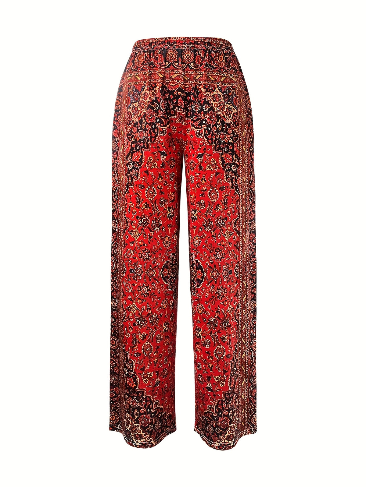 Women's Retro Bohemian Ethnic Print Wide-Leg Pants with Pockets - Vibrant Floral Digital Print, Loose Fit Machine Washable Spring Summer Casual Trousers, Floral Print Pants, Summer Trousers, Comfortable Wear, Durable Fabric