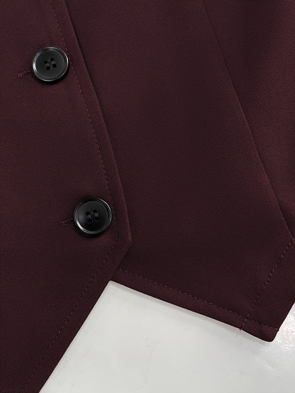 Summer Women'S Elegant Blazer Set with Blazer, Cardigan & Vest - Casual Three-Piece Outfit in Black, White, and Burgundy, Sleeveless, Button Detailing, Spring\u002FSummer Collection