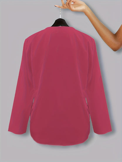 Solid Simple Blouse, Casual V Neck Long Sleeve Versatile Blouse - Women's Clothing -  For Everyday Wear - Perfect for Work, Casual Outings - Gift for Women