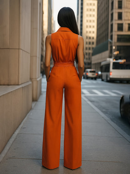 Women's Elegant Sleeveless Pantsuit - with Adjustable side ties, Wide-Leg Bottoms, Chic Office to Party Outfit in - Machine Washable Formal & Casual Attire for Women, Ladies Pant Sets
