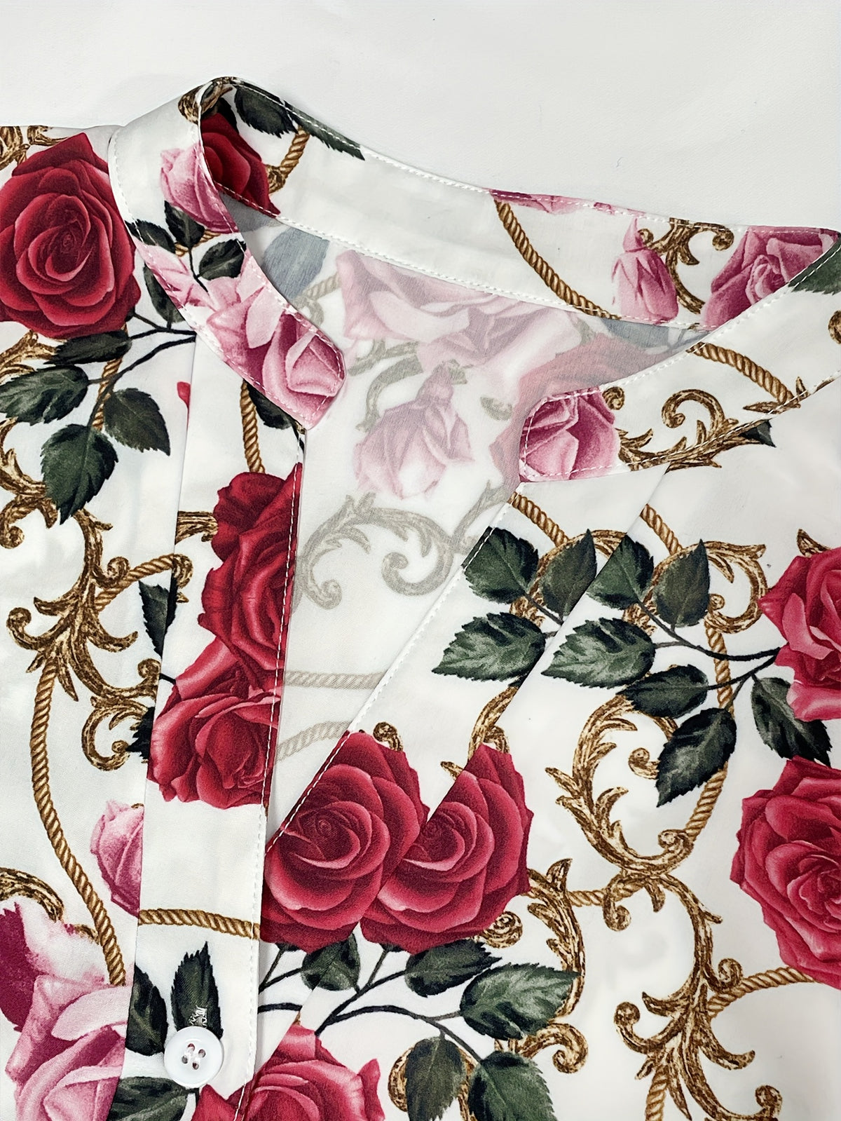 Women'S Elegant Floral Print V-Neck Blouse - Short Sleeves, Ruffle Detail, Perfect for Spring\u002FSummer, Casual Attire, Casual Summer Blouse | Floral Print Top | Ruffle Detail Top