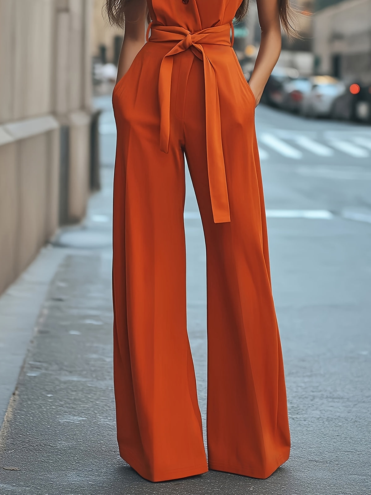 Women's Elegant Sleeveless Pantsuit - with Adjustable side ties, Wide-Leg Bottoms, Chic Office to Party Outfit in - Machine Washable Formal & Casual Attire for Women, Ladies Pant Sets