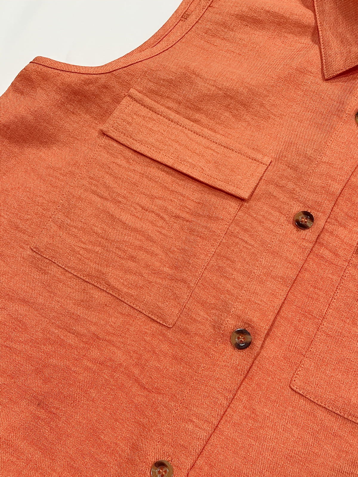 Women'S Sleeveless Collared Shirt with Pockets - Vibrant Orange Casual Summer Top, Button-Up Front, Lightweight Polyester, Perfect for Casual Attire or Summer Outings, Summer Casual Wear | Vibrant Casual Shirt | Lightweight Shirt