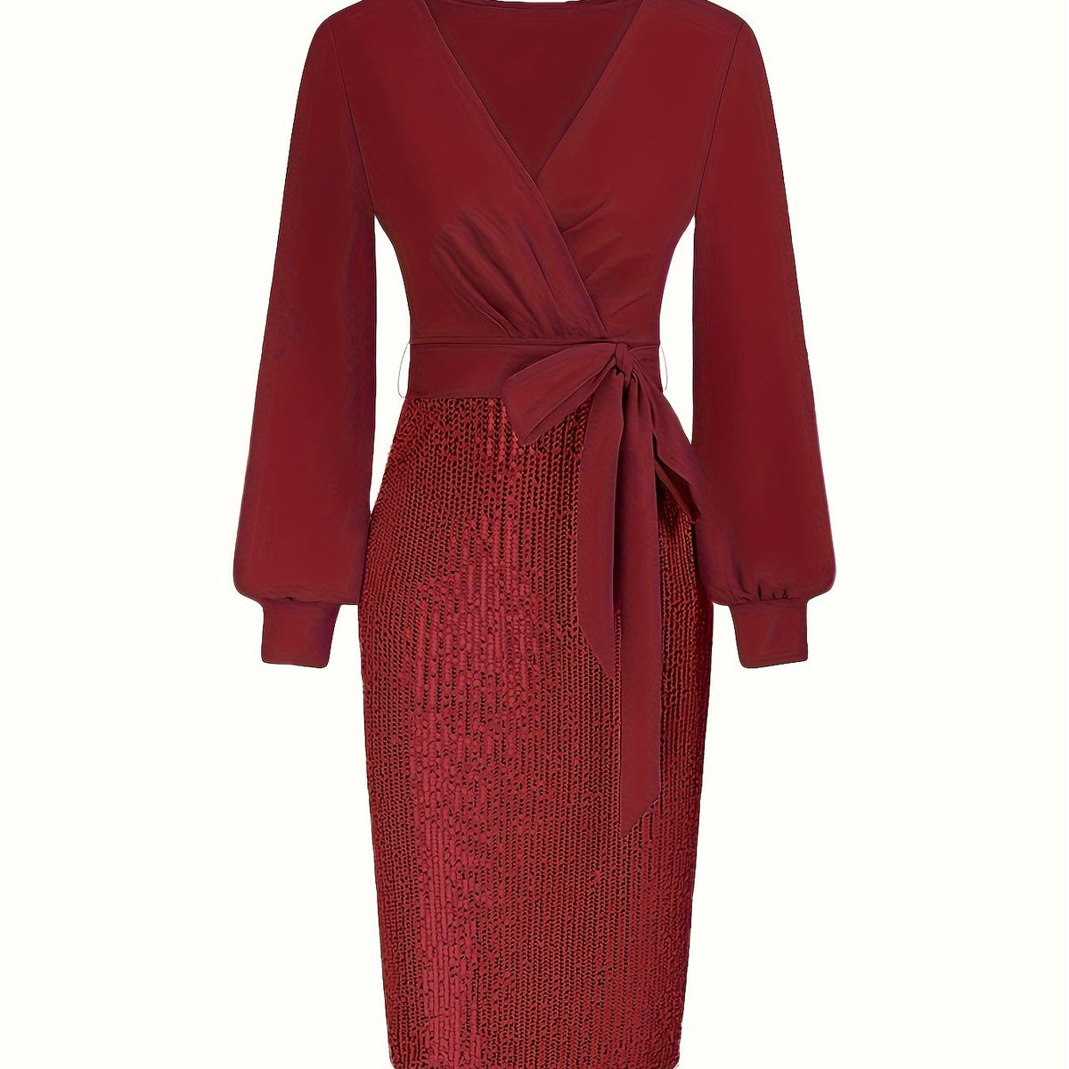 Elegant Black Sequin Bodycon Dress with Deep V-Neck and Long Sleeves - Perfect for Formal Events and Parties, Party Dress | Sequin Embellished Dress | Sleek Fit Dress