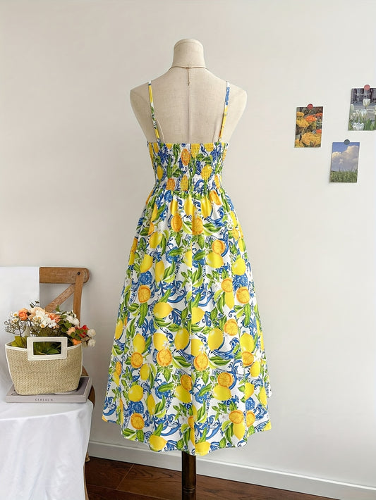 French Elegant Women's Vacation Print Twist Dress Long Summer Dress