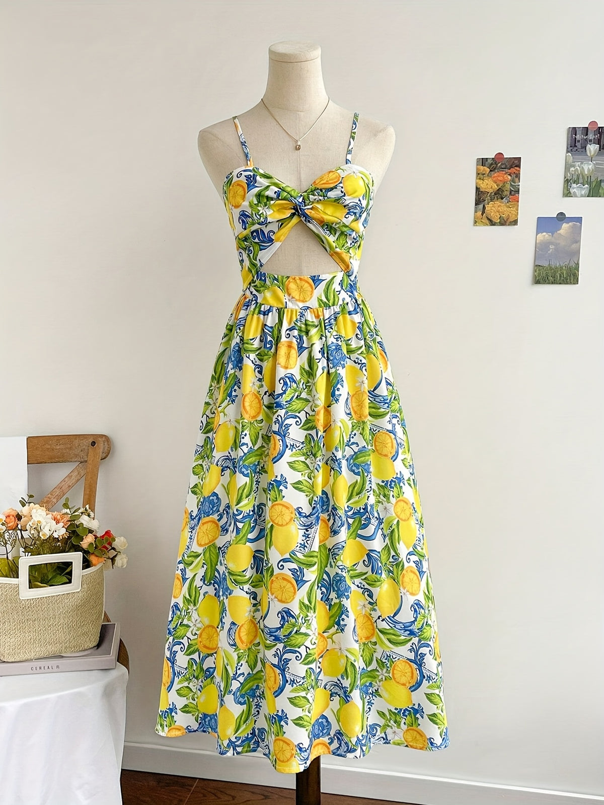 French Elegant Women's Vacation Print Twist Dress Long Summer Dress