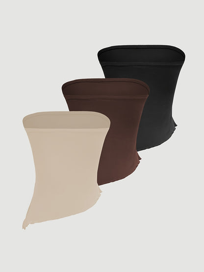 Three-piece Set of Multi-color High Elastic Shoulderless Pleated Tops