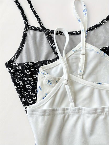 Summer Casual Women's Round Neck Camisole Short Vest Three-Piece Set
