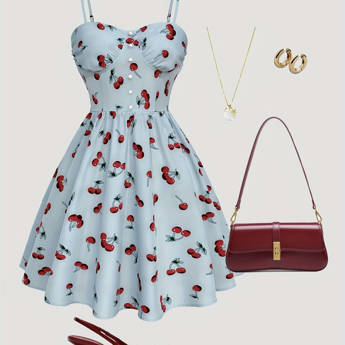 Women's Elegant Sweetheart Neckline Dress - Light Blue Floral-like pattern, Knee-Length A-Line Party & Date Night Outfit for Women, Machine Washable Formal Evening gown for Spring\u002FSummer Events, Cute Dress, Smooth Fabric Finish, Elegant Textile Craft