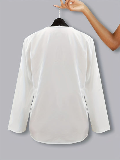 Solid Simple Blouse, Casual V Neck Long Sleeve Versatile Blouse - Women's Clothing -  For Everyday Wear - Perfect for Work, Casual Outings - Gift for Women