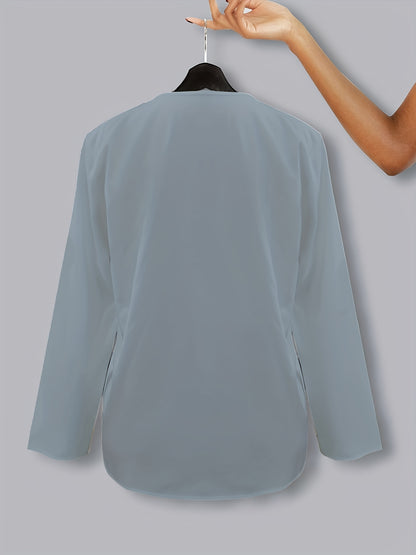 Solid Simple Blouse, Casual V Neck Long Sleeve Versatile Blouse - Women's Clothing -  For Everyday Wear - Perfect for Work, Casual Outings - Gift for Women