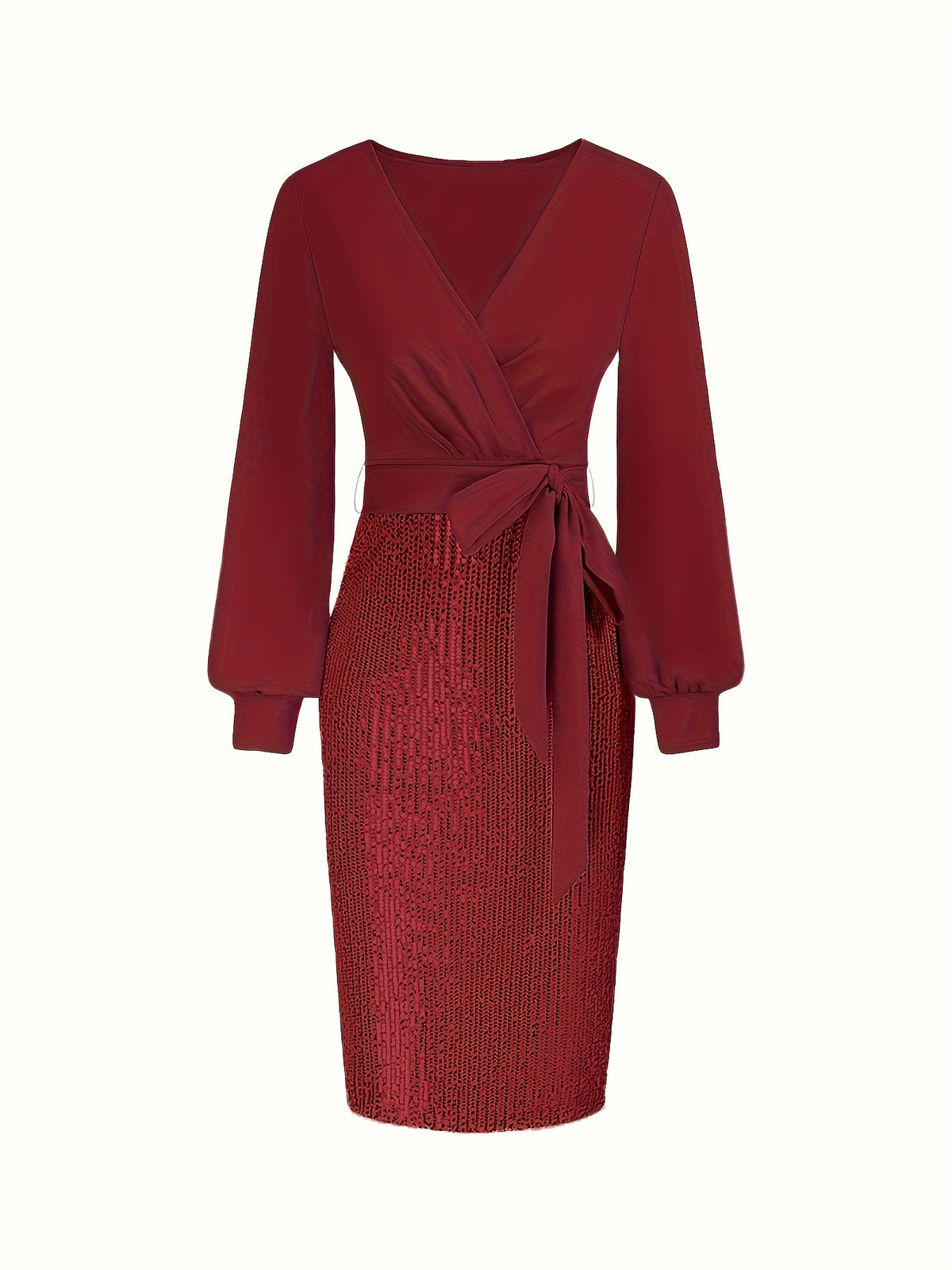Elegant Black Sequin Bodycon Dress with Deep V-Neck and Long Sleeves - Perfect for Formal Events and Parties, Party Dress | Sequin Embellished Dress | Sleek Fit Dress
