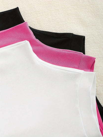 Women'S Three-Piece Set with a High-Neck Sleeveless Top, Perfect for Casual Summer Wear, Featuring a Slim Fit T-Shirt.