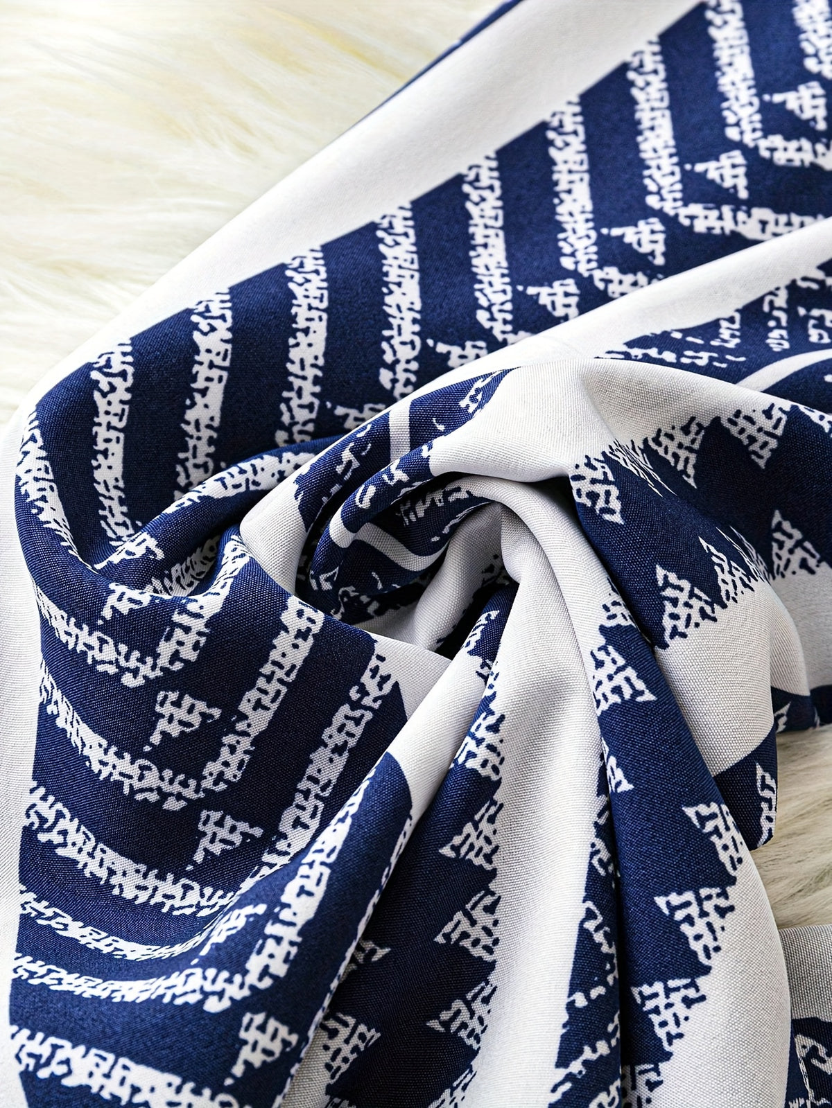 Women's Navy Blue & White Geometric Pattern Wide-Leg Pants with Tie Waist - Loose Fit for Summer Beach Vacations, Handwash or Dry Clean, Beach Clothes, Vacation Clothing, Nonelastic Fabric