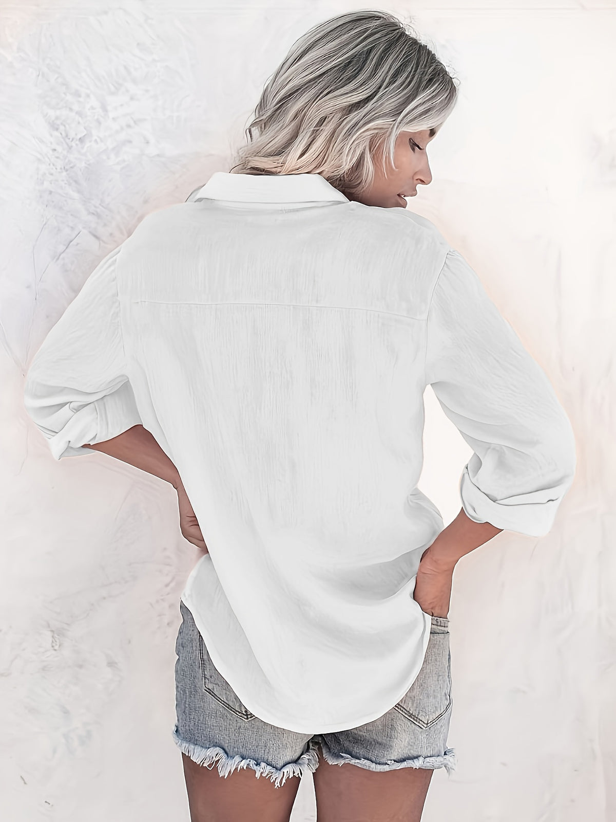 Women'S Casual Long Sleeve Button-Up Shirt - Summer Lightweight Solid Color, Classic Collar, Versatile for Casual Attire, Versatile Blouse | Classic Collar Style | Nontransparent Fabric