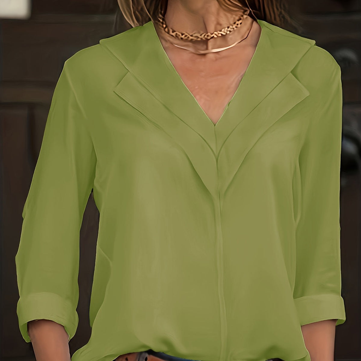 Solid Simple Blouse, Casual V Neck Long Sleeve Versatile Blouse - Women's Clothing -  For Everyday Wear - Perfect for Work, Casual Outings - Gift for Women