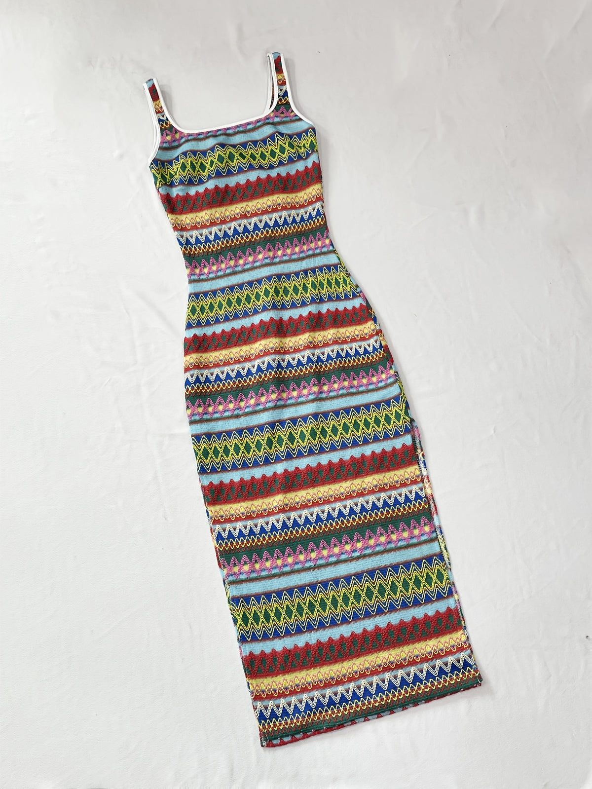 Women'S Vacation Long Tank Dress with a Casual Square Neckline, Sleeveless, Fitted, Perfect for The Beach.