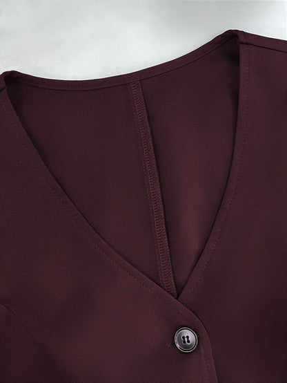 Summer Women'S Elegant Blazer Set with Blazer, Cardigan & Vest - Casual Three-Piece Outfit in Black, White, and Burgundy, Sleeveless, Button Detailing, Spring\u002FSummer Collection