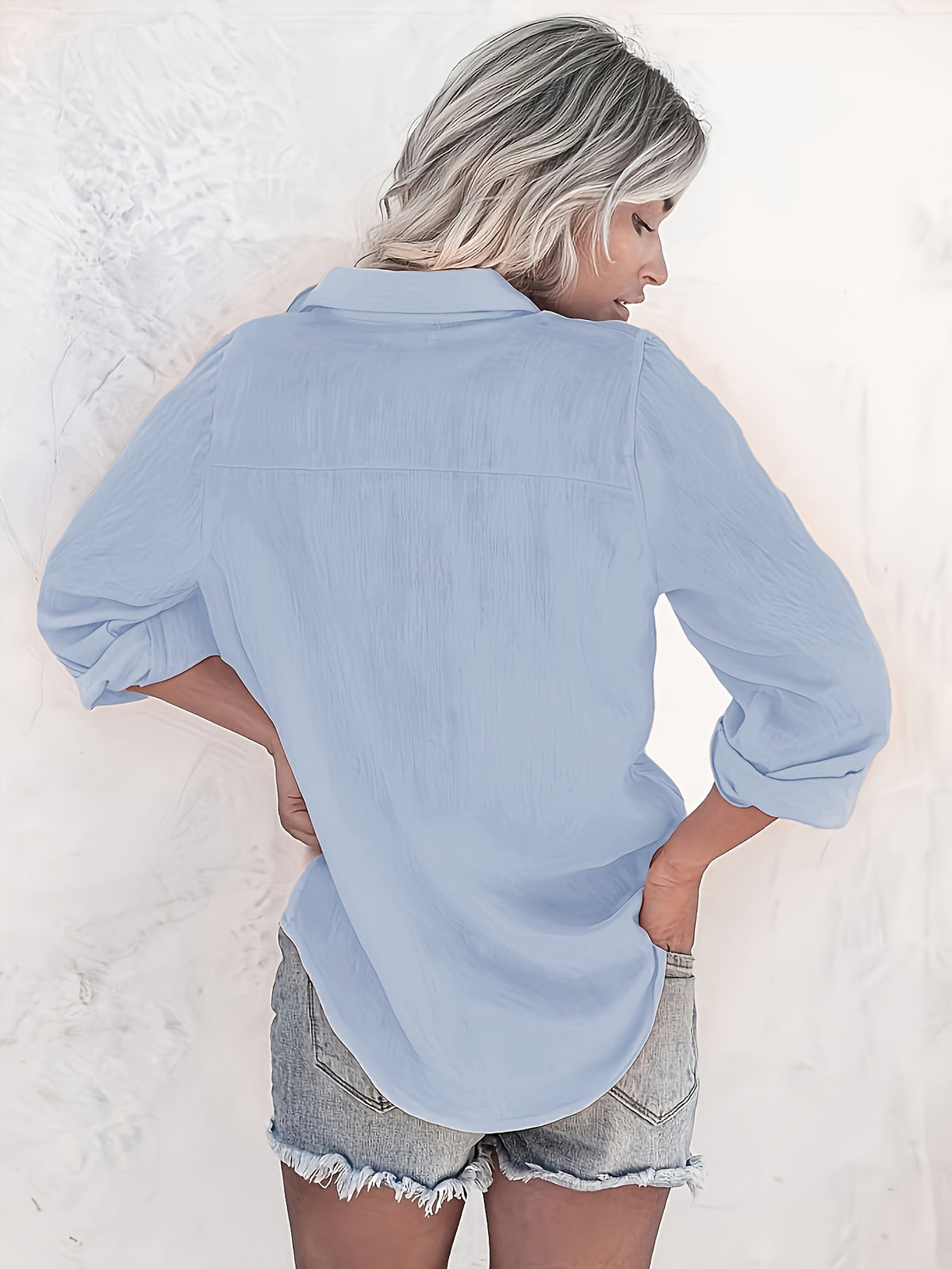 Women'S Casual Long Sleeve Button-Up Shirt - Summer Lightweight Solid Color, Classic Collar, Versatile for Casual Attire, Versatile Blouse | Classic Collar Style | Nontransparent Fabric